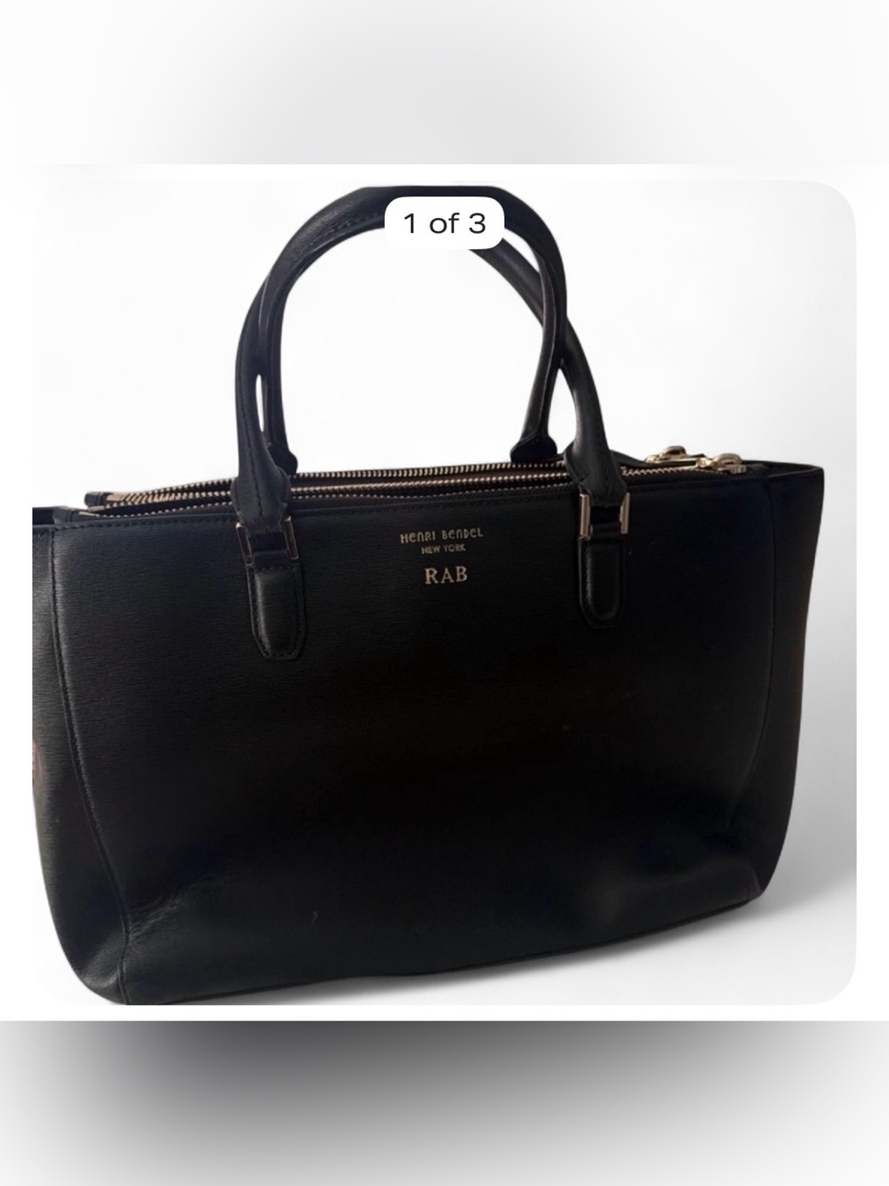 henri bendel Black Leather Top-Handle Satchel with Gold Hardware